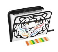 Cartella portadocumenti a fisarmonica con 13 tasche a soffietto, con cerniera, colore bianco con gatto grande, per lavoro e casa