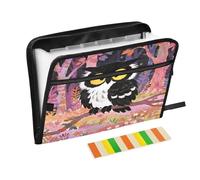 Cartella portadocumenti a fisarmonica con 13 tasche a soffietto con cerniera, con grazioso gufo, per lavoro e casa