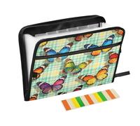 Cartella portadocumenti a fisarmonica con 13 tasche a soffietto e farfalle colorate, espandibile, per lavoro e casa