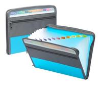 Cartella portadocumenti a fisarmonica con cerniera, 2 pezzi, espandibile, 13 tasche, astuccio frontale for matite, materiale scolastico for ufficio Per Casa Ufficio(Blue)