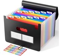 Cartella Portadocumenti A4 - ABClife Espandibile/Articoli da Ufficio, Multicolore, Portatile, Fisarmonica, Plastica, FSC, Perfetta per Casa Scuola e Società (12Tasche con Coperchio)