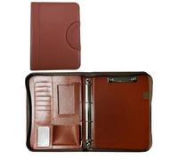 Cartella Portadocumenti A4 Cartella for conferenze, contratto, organizzatore, schedario, cartelle con cerniera, cancelleria, in pelle, portadocumenti multifunzionale(Brown)