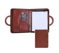 Cartella Portadocumenti A4 Pelle con Cerniera Padfolio Cartelle Raccoglitore Ad Anelli Calcolatrice Porta Documenti Organizer Borsa per Donna Uomo (Color : Brown, Size : 12-Digit Calculator)