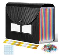 Cartella Portadocumenti A4, Porta Documenti Espandibile 24 Tasche, Portatile Fisarmonica Organizzatore per Casa Scuola Ufficio Viaggio (con Coperchio) (B_Nero)