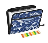 Cartella portadocumenti con 13 tasche, formato A4, con chiusura a cerniera, per documenti, vita oceanica, pesce, blu