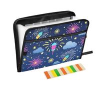 Cartella portadocumenti con 13 tasche, formato A4, con chiusura a cerniera, per scuola, casa, ufficio artone animato, carino, colorato, fuochi d'artificio para guardar