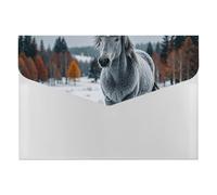 Cartella portadocumenti con cavallo grigio in paesaggio invernale innevato, resistente, con 6 scomparti, per schedario, ufficio, curriculum