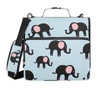 Cartella portadocumenti con cerniera a 3 anelli con motivo elefante nero, 3,8 cm, con manico, facile da trasportare, per ufficio e scuola