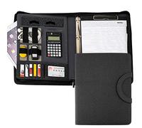 Cartella portadocumenti con cerniera, formato A4, portfolio multifunzione in pelle, custodia combinata, con quaderno, calcolatrice, organizer portfolio per conferenze aziendali, cartella blocco note