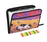 Cartella portadocumenti con gatto e farfalla, 13 tasche, formato A4, con chiusura a cerniera per espandere le cartelle di file sospese