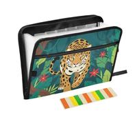Cartella portadocumenti espandibile con cerniera, con 13 tasche, leopardo nella giungla, a fisarmonica, con etichette, impermeabile, 36 x 2 x 27 cm