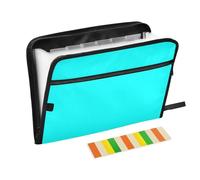 Cartella portadocumenti espandibile, con etichette, 13 tasche, formato A4, con chiusura a cerniera, per espandere le cartelle portadocumenti sospese, colore: blu fluo, ciano, acqua