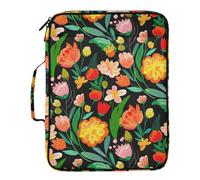 Cartella portadocumenti espandibile con fiori colorati e foglie nere, resistente all'acqua, con cerniera, per documenti, multi tasca, per ufficio, scuola, casa
