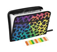 Cartella portadocumenti espandibile con stampa leopardata arcobaleno e 13 tasche, formato A4, con chiusura a cerniera, per organizer di carta