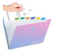 Cartella portadocumenti espandibile, formato A4, in plastica, con etichette, per scuola e ufficio (12 tasche, rosa)