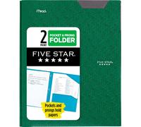 Cartella portadocumenti Five Star a 2 tasche, in plastica, con linguette di sicurezza e fermagli a perno, adatta a raccoglitori ad anelli, contie