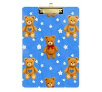 Cartella portadocumenti in acrilico con orsetto marrone, formato lettera standard, formato A4, foro standard per polizia, ufficio, infermiera, allenatori di calcio, oro, 30,5 x 22,9 cm, tabla para