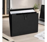 Cartella portadocumenti nera a 5 scomparti, elegante organizer da scrivania per forniture da ufficio, linguette codificate a colori per una facile classificazione, materiale in polipropilene