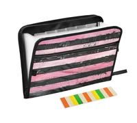 Cartella portadocumenti orizzontali a righe nere e rosa, 13 tasche, formato A4, con chiusura a cerniera per espandere le cartelle di file sospese