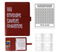 Cartella Spar-Challenge con 100 buste, portafoglio risparmio con cartella budget, divertenti sfide di budget per denaro, semplice libro budget con sfida cash risparmio per coppie (Marrone)