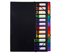 Cartelle a Soffietto Espandibili - Cartellina Portadocumenti Espandibile Portatile Accordion File 12 Tasche Cartella Portadocumenti Organizer per Ufficio della Società Casa (Nero)