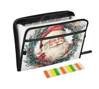 Cartelle di Babbo Natale su una ghirlanda stile acquerello con tasche 13 tasche formato A4 lettera con chiusura a cerniera per forniture per ufficio Espandibile cartella di file tasche fisarmonica