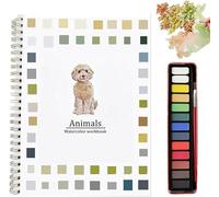 Cartelle di lavoro ad acquerello con tavolozza e pennelli, libro da colorare per principianti, facile da dipingere, con scene della natura, artigianato artistico, regalo per adulti e ragazzi (animali