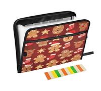 Cartelle larghe 13 tasche formato A4 lettera con chiusura a cerniera per scuola, casa, ufficio, classe, buon Natale, marrone omino di pan di zenzero expando