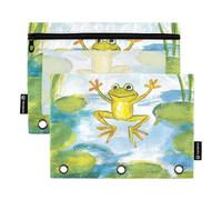 Cartelle portadocumenti con motivo rana e giglio, con finestra trasparente, in tessuto, con finestra trasparente e occhielli, 3 cartelle ad anelli per scuola, ufficio e casa, multicolore, 2 pezzi