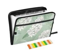 Cartelle portadocumenti espandibili, 13 tasche, formato A4, con chiusura a cerniera, per documenti, fiori di giacinto, stile delicato e fresco, colore: bianco e verde chiaro