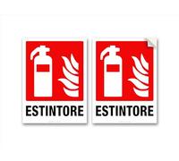 Cartelli Adesivi Estintore misura:15x20 cm, in PVC morbido, con laminazione protettiva: antigraffio e anti UV, pittogramma estintore segnaletica di sicurezza, 2 pz.