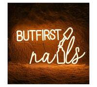 cartelli al neon personalizzati ”But First Nails“Insegna Al Neon Dimmerabile Per Unghie A LED Luce Al Neon USB Bianco Caldo Per Salone Di Bellezza Camera Per Ragazze Negozio 25cmx35.2cm