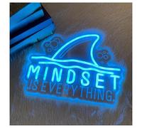 cartelli al neon personalizzati Decorazione Da Parete Per Insegna Al Neon Mindset Is Everything, Insegna Luminosa Dimmerabile Blu Ghiaccio Squalo Per Decorazione Da Parete Per Feste 29.21cmx38cm