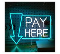Cartelli al Neon Personalizzati Insegna Al Neon "Pay Here" Luce Bianca Blu Ghiaccio Brillante Per Decorazioni Aziendali LED Dimmerabile Per Ristoranti, Negozi, Bar, Decorazioni Da Parete 30cmх40cm