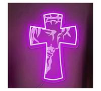 cartelli al neon personalizzati Insegne Al Neon A Forma Di Croce Gesù LED Per Decorazioni Murali Da Appendere Per La Lampada Illuminata Della Camera Da Letto Della Casa Di Battesimo(E,28cmx38cm)