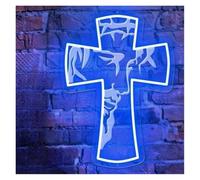cartelli al neon personalizzati Insegne Al Neon A Forma Di Croce Gesù LED Per Decorazioni Murali Da Appendere Per La Lampada Illuminata Della Camera Da Letto Della Casa Di Battesimo(B,28cmx38cm)