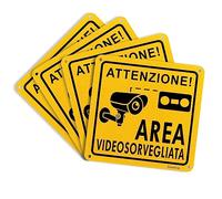 Cartelli Area Videosorvegliata a Norma GDPR con Adesivo autoadesivo e Fori Preforati in alluminio 15x15cm 4pz Protezione UV Riflettente per Resistenza all'Acqua e Durata nel Tempo