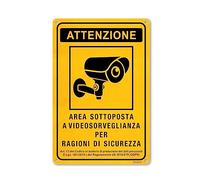 Cartelli Area Videosorvegliata per Ragioni di Sicurezza 20x30cm (A4) Cartello Piccolo Telecamere Nuova Versione GDPR Impermeabili, Lavabili Facile da Installare