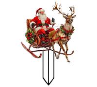 Cartelli Da Giardino Natalizi - Decorazione In Acrilico 2D Artigianale,per Sentiero con Babbo Natale e la Slitta delle Renne - Per Vasi Natalizi Giardino Cortile Sentiero Piante In Vaso Prato Recinzio