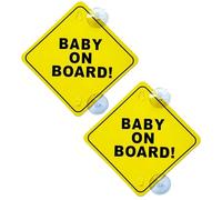 Cartelli di Avvertimento per Auto "Baby on Board",2 pezzi Baby on Board Adesivi Auto,Cartello Autoadesivo con Doppie Ventose,Adesivo per Auto Resistente e Impermeabile,per Finestrini Auto (12cm)