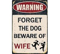 Cartelli divertenti in metallo per garage, decorazione per la stanza degli uomini, cartello "Little Man Cave", decorazioni da parete vintage per bar, casa, pub, ufficio, "Forget The Dog Beware Of Wife