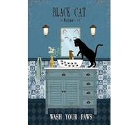 Cartelli divertenti per decorazioni da bagno, cartello vintage in latta con gatto nero, stampa di gatti del caffè, poster in metallo con scritta "Lava le zampe", regali artistici d'amore, 8x12 polli
