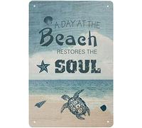 Cartelli in latta retrò in stile vintage, un giorno in spiaggia ripristina l'anima, cartello in metallo dipinto su ferro per interni ed esterni, casa, bar, caffè, cucina, decorazione da parete, 8x12
