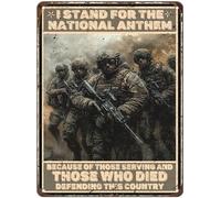 Cartelli in latta vintage retrò "I Stand For The National Anthem Memorial Day" per veterani dell'esercito americano, per casa, garage, fattoria, giardino, bar, caffè, cucina, decorazione da parete, 8