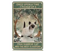 Cartelli in metallo C'era una volta un gatto siamese e il resto è storia, cartello vintage in latta di alluminio per casa, ufficio, cucina, bar, caffetteria, giardino, decorazione da parete, 8x12 pol
