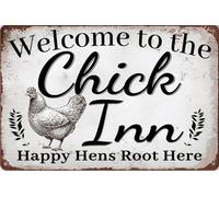 Cartelli in metallo con divertenti citazioni sul pollaio, Benvenuti al Chick Inn, Galline felici che tifano qui, poster per casa, camera da letto, soggiorno, giardino, garage, ufficio, decorazione da