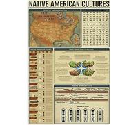 Cartelli in metallo con latta, culture dei nativi americani, guida di riferimento alla conoscenza dei nativi, poster didattici per la stampa in classe, decorazioni artistiche per la casa, 8x12 pollic
