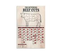 Cartelli in metallo con tagli di carne di manzo, guida per gli amanti del barbecue, poster, decorazioni murali per la casa e la cucina dei macellai, targhe artistiche scientifiche da fattoria, 12x1