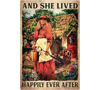 Cartelli in metallo vintage con la scritta "E visse per sempre felici e contenti", stampe artistiche per giardinieri, cartelli per giardinieri, cartelli in latta per giardinieri, decorazioni da cucin