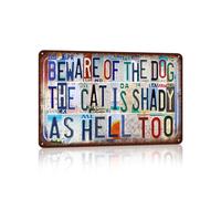 Cartelli in metallo vintage, decorazione da parete per amanti dei cani e dei gatti, 12 x 8 pollici - Attenti al cane, anche il gatto è losco come l'inferno